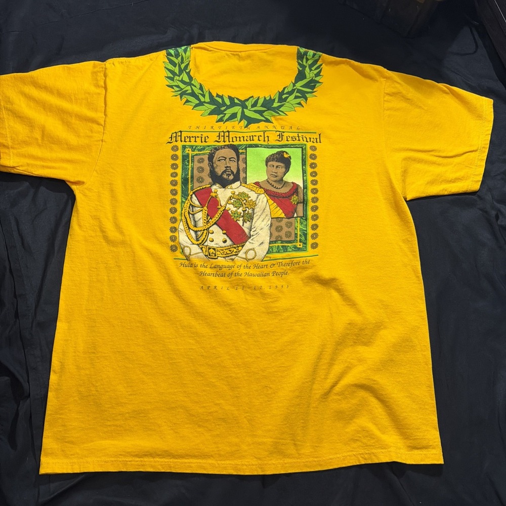 Vintage 1993 Merrie Monarch Festival T-Shirt Jerzees XXL Yellow Hawaii Hula Tee